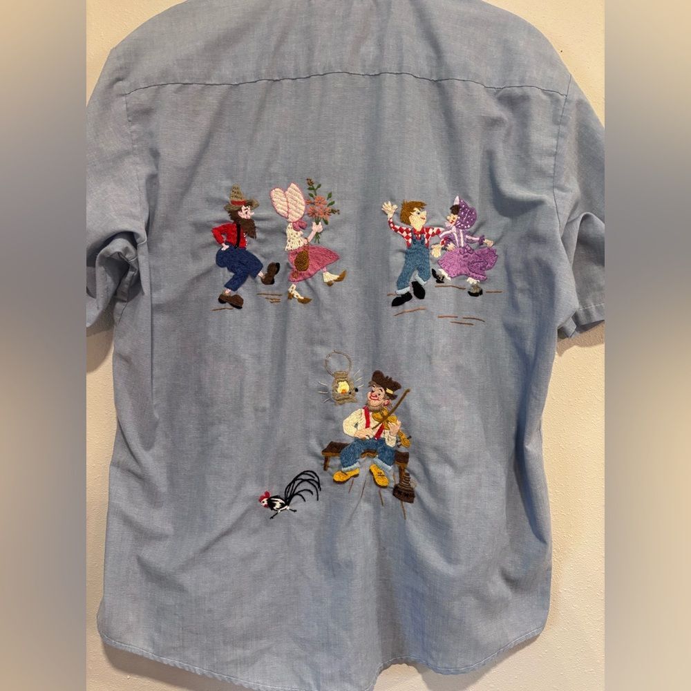 Vintage Fieldmaster Embroidered Chambray Shirt Folk Art Western Novelty - Picture 9 of 10